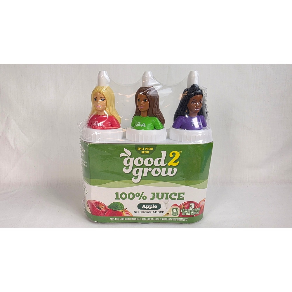 Good2Grow Barbie 100% Apple Juice 3 Pack Spill Proof Reusable Bottles 6oz New